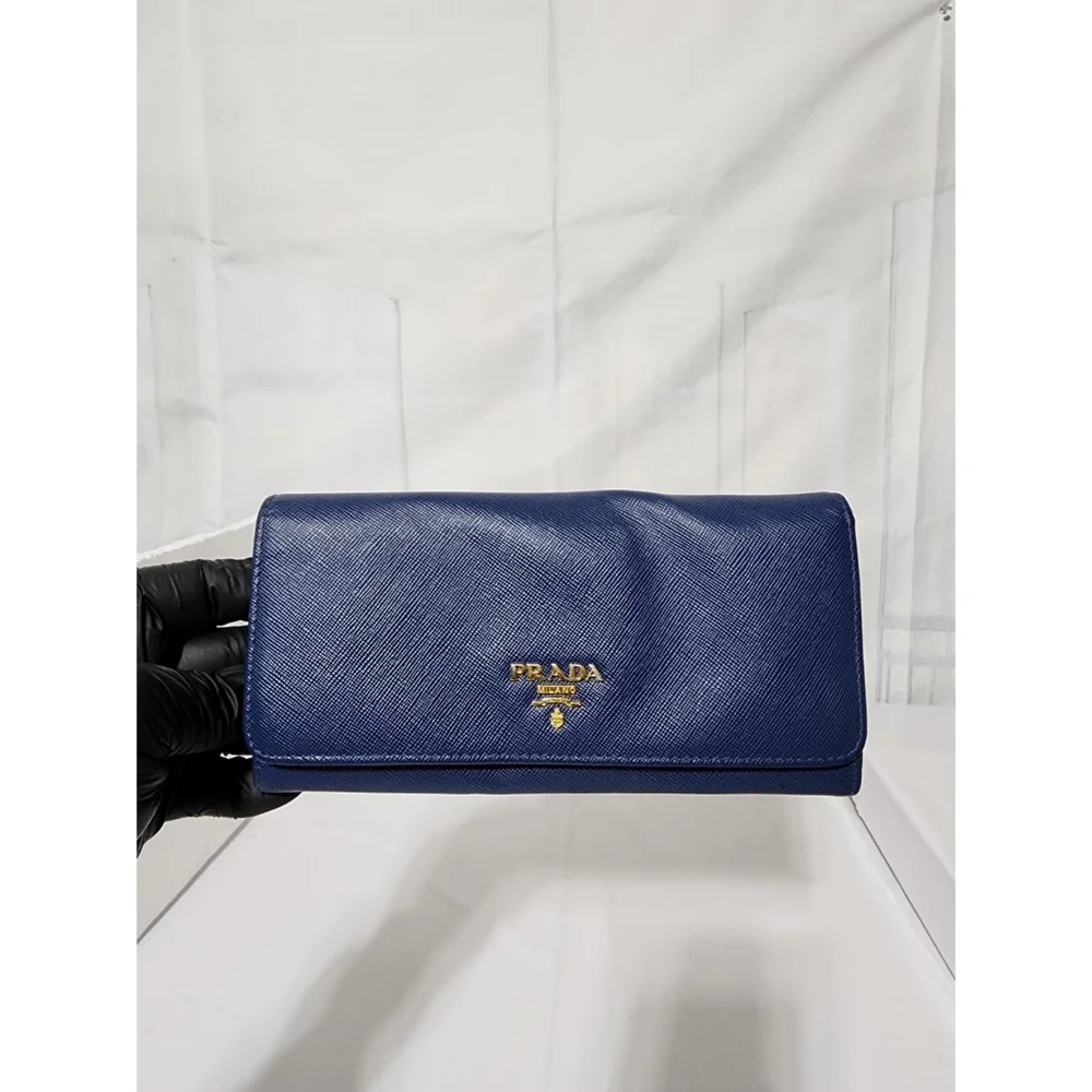 Prada Saffiano Leather Continental Wallet Blue